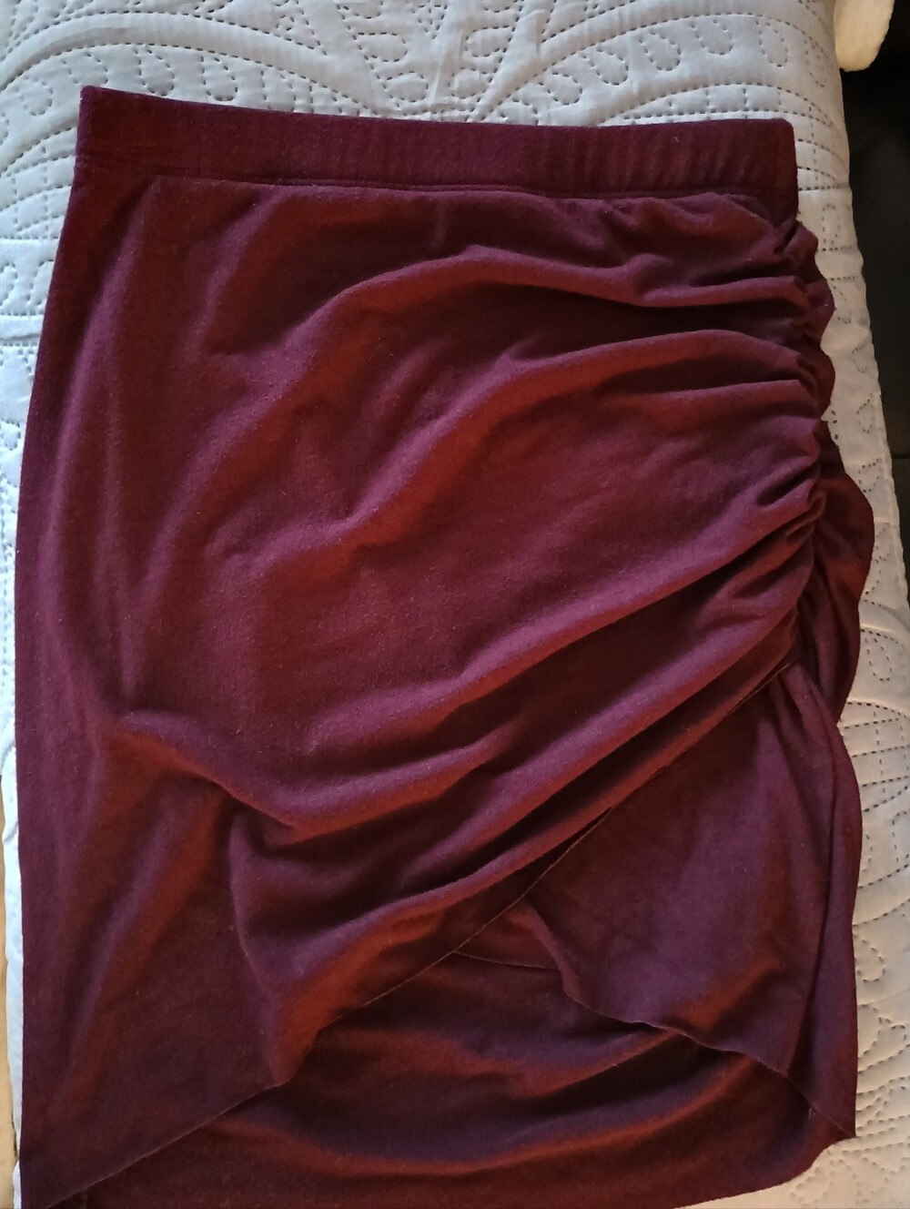 Vintage Forever 21 Asymmetrical Ruched Bodycon Skirt in Burgundy